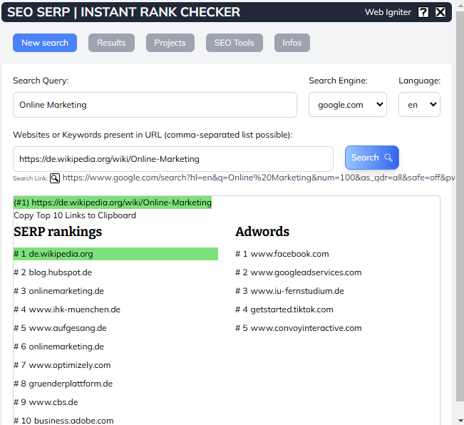 Instant Rank Checker Erweiterung