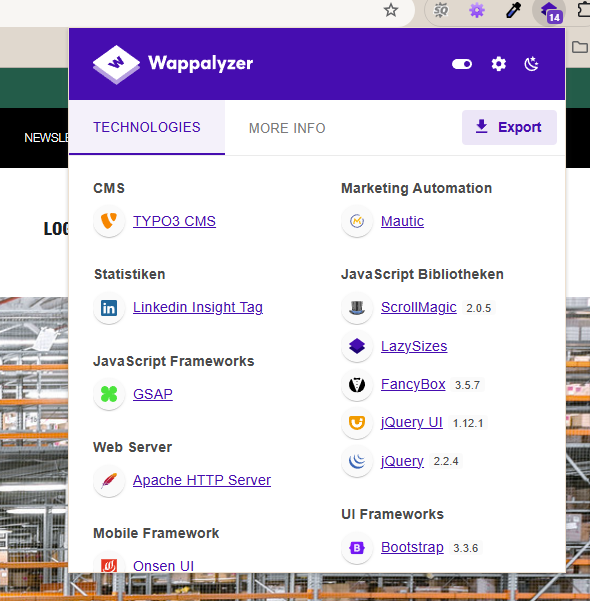 Wappalyzer Erweiterung